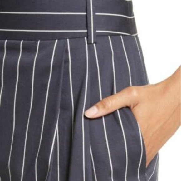 TIBI Sateen Stripe Wide-Leg Crop Pants in Navy 0 - Picture 2 of 3